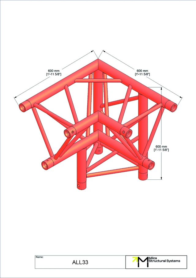 Milos M390L Trio Heavy duty 3 way 90° truss corner apex down right 