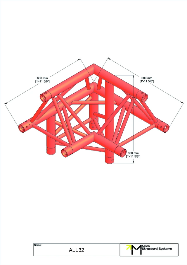 Milos M390L Trio Heavy duty 3 way 90° truss corner apex up left HD 