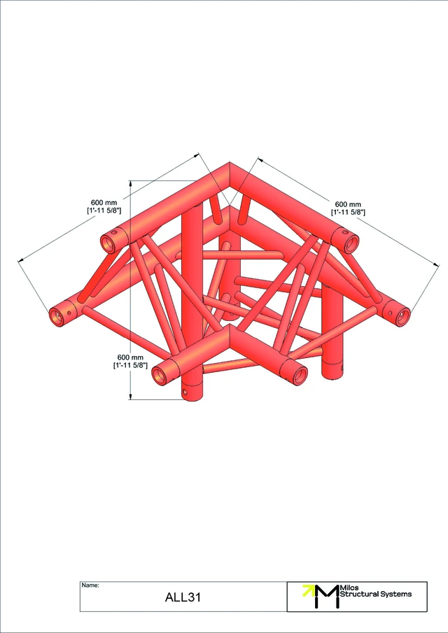 Milos M390L Trio Heavy duty 3 way 90° truss corner apex up right HD 