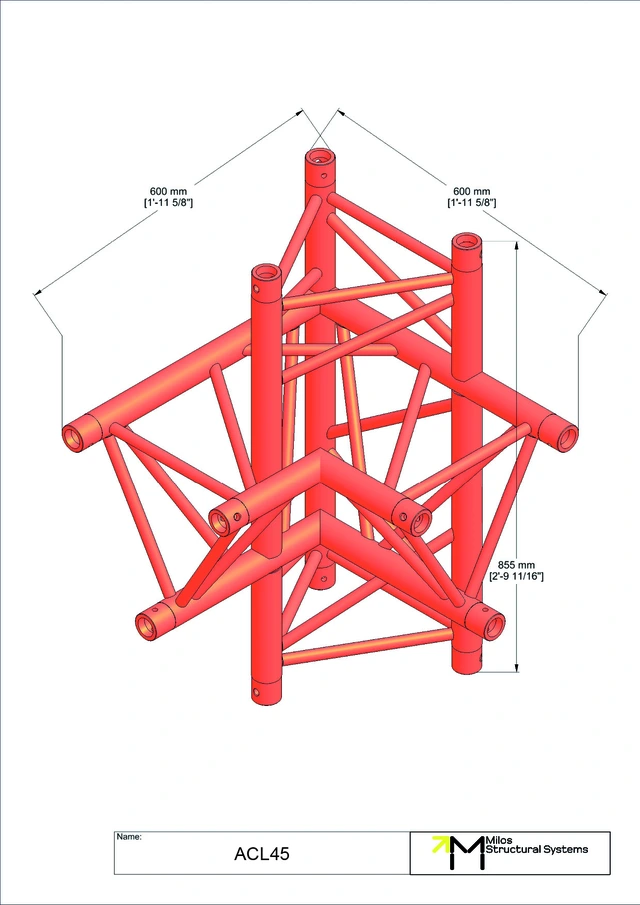 Milos M390L Trio Heavy duty 4 way 90° truss corner left HD 