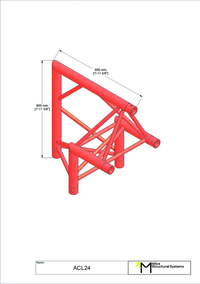 Milos M390L Trio Heavy duty 2 way 90° truss corner apex out HD 