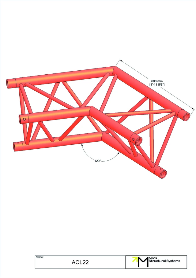 Milos M390L Trio Heavy duty 2 way 120° truss corner HD 