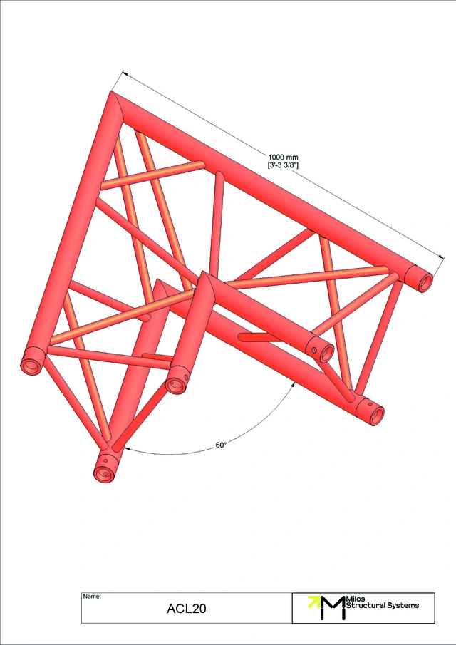 Milos M390L Trio Heavy duty 2 way 60° truss corner HD 