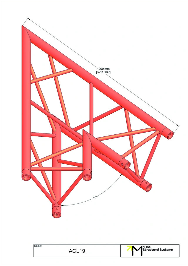 Milos M390L Trio Heavy duty 2 way 45° truss corner HD 