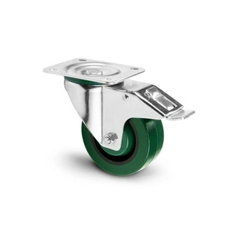 Adam Hall 372291  Swivel Castor 100mm Heavy Duty with green Wheel and Brake 