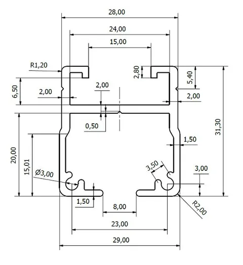 LMT-MEK Teppeskinne Light, Natur 6,1m Selges som hele lengder 