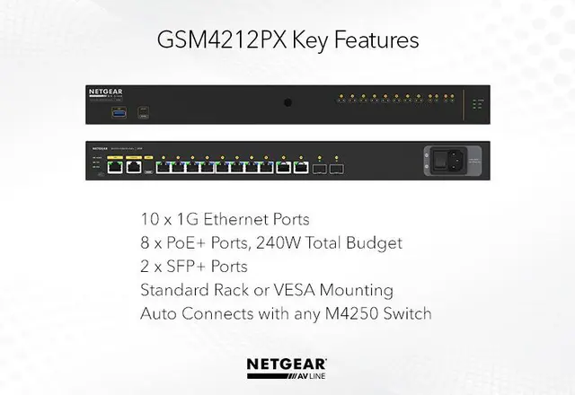 Netgear GSM4212PX AV Line M4250 12-Port | 8xPoE+ 240W | 2x1G | 2xSFP+ 
