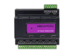Visual DMXMerger DIN rail mounted DMX merger.