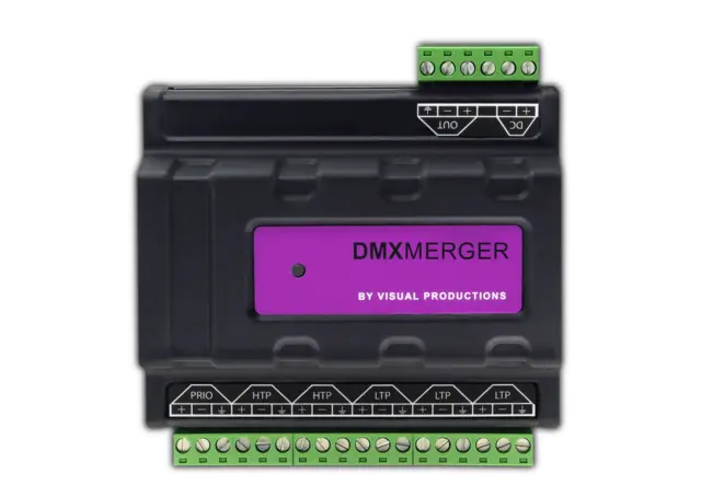 Visual DMXMerger DIN rail mounted DMX merger. 