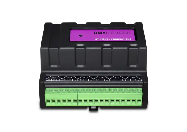 Visual DMXMerger DIN rail mounted DMX merger. 