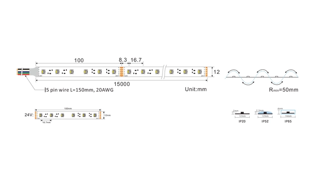 Protech RGBW 6000k, 11w/m, 60Led/m Lengde 15m 