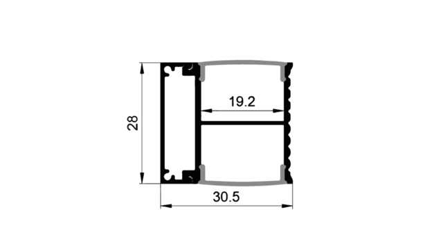 Protech Alu-profile, dual up/down for 12mm tape, 2 meter x 31x28 