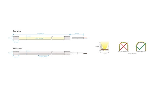 Protech LED (b12 - h12) Neon Top, White, 5w/m, IP67, 24V, 