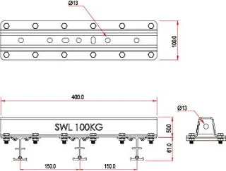 Doughty T85118 Studio Rail 80 Triplerail Suspension Bracket W/ Wall Fixing Option 