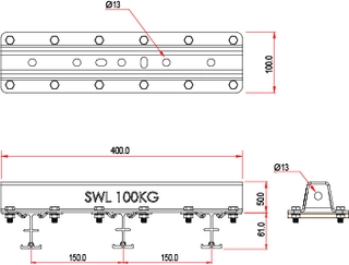 Doughty T84118 Studio Rail Triple Rail Suspension Bracket W/ Wall Fixing Option 