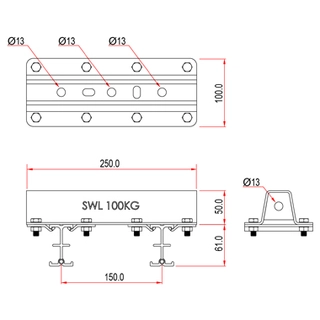 Doughty T84117 Studio Rail Double Rail Suspension Bracket W/ Wall Fixing Option 