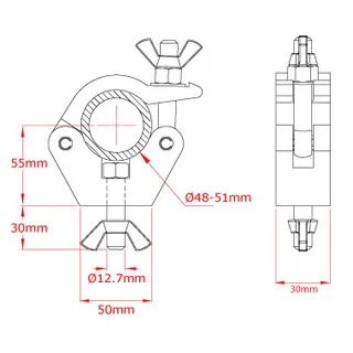 Dougthy T58010 Slimline Hook Clamp (C/W M12 Bolt & Wingnut) 