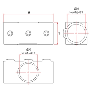 Doughty T1190001 Pipe Clamp(Black) Two Socket Cross 