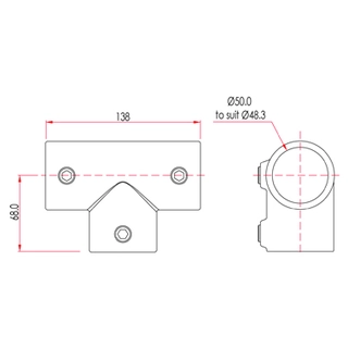Doughty T1040001 Pipe Clamp(Black) Long Tee 