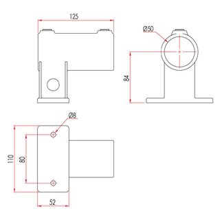 Doughty T14500 Pipeclamp Railing Side Support Horiz. (Size 2 Only) 