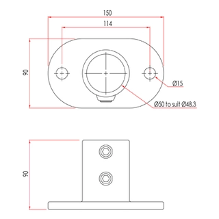 Doughty T13200 Pipeclamp Railing Base Flange 