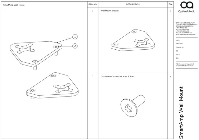 Optimal Audio Wall Mount (Black) Wall/desktop mount kit for SmartAmp (Bl) 