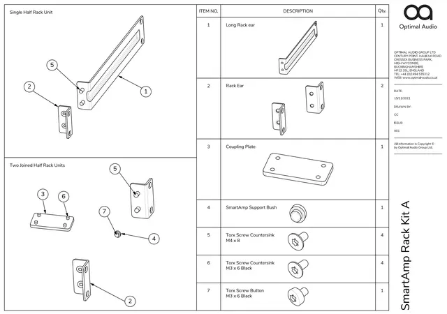 Optimal Audio Rack Kit A (Black) Rack ears and couplings 