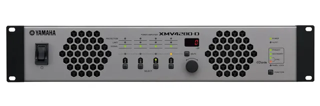 Yamaha XMV4280D 4ch forsterker Dante. 4x280W 8O/4O,  4 x 250W 100V/70V. 