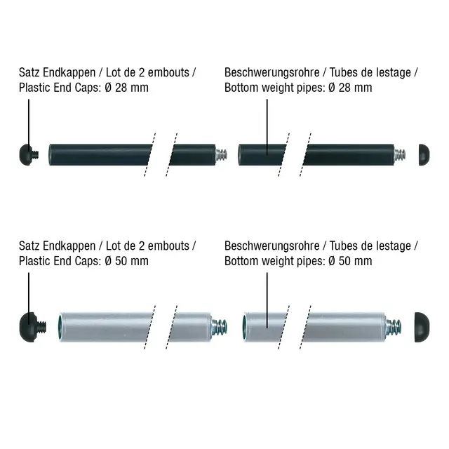 Gerriets Bottom weight, steel black, length 3,00 m, diameter: 28 mm 