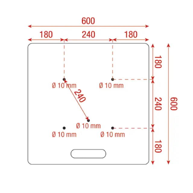 Wentex Universal Base Plate 600 x 600 mm, M10 holes 