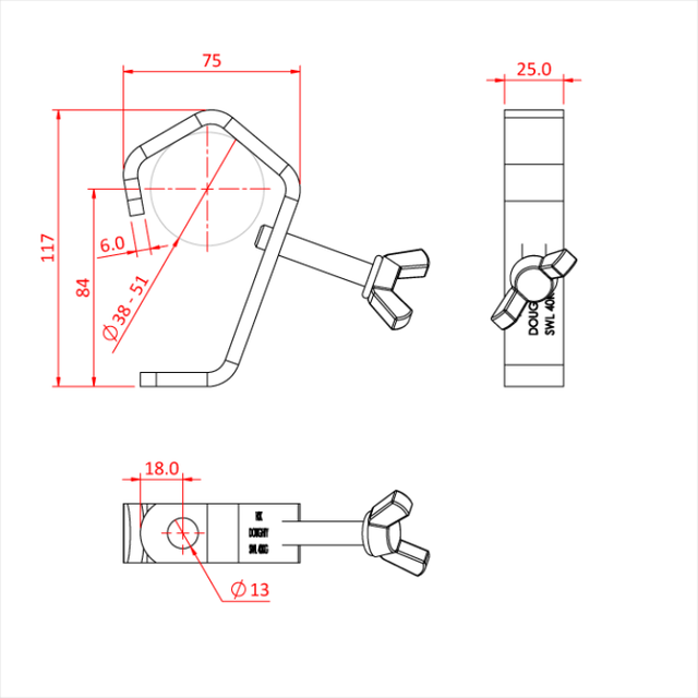 Doughty T21100 Hook Clamp Universal 38-51mm 