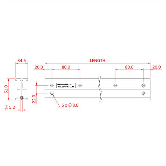 Doughty T84050 Studio Rail 6.0M (Black) 