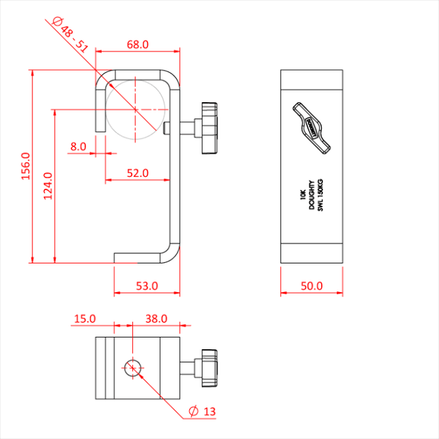 Doughty T20401 Hook Clamp (50 X 8 Flat) 50mm Heavy Duty Black 