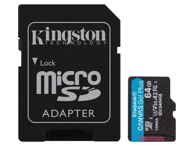 Kingston Canvas Go! Plus microSD 64GB Class 10, UHS-I, U3, V30, A2, 200MB/s re 