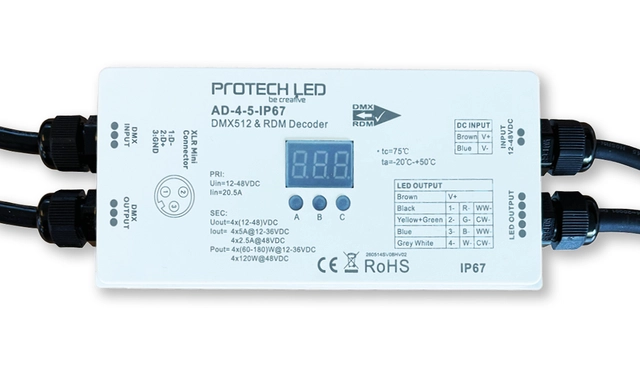 Protech Driver 4CH, 5A/ch, DMX RDM 12-24V (60/120W ch) IP67 