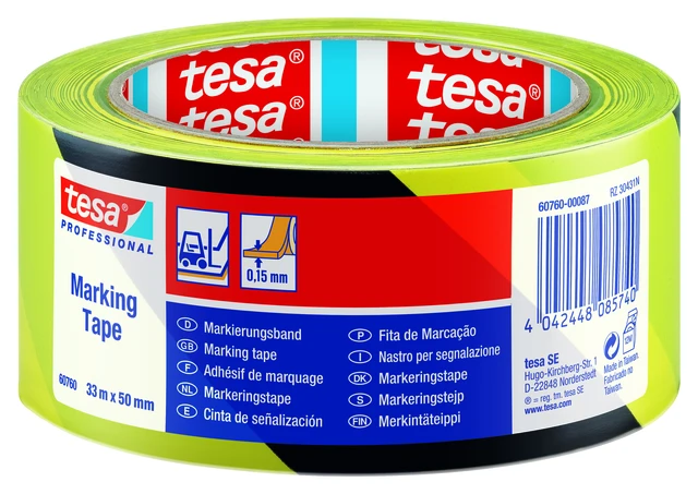 TESA 60760 Varseltape gul-svart 33m 500mm bred 