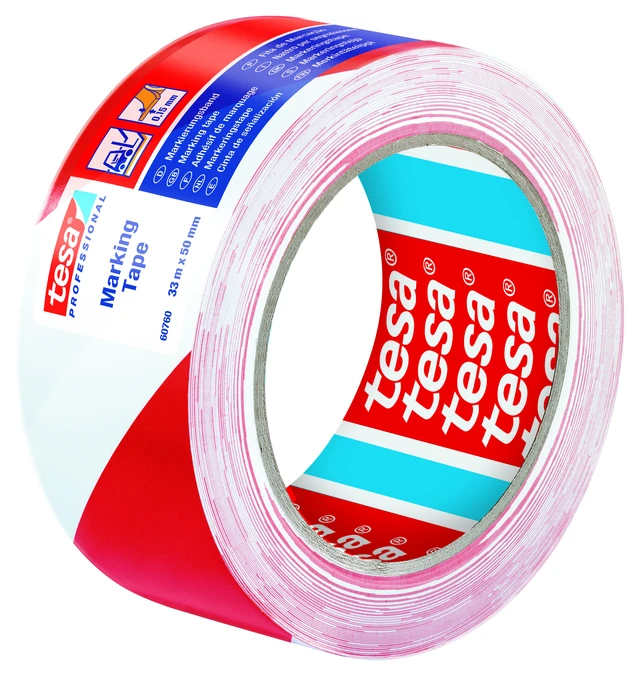 TESA 60760 Varseltape rød - hvit 33m 50mm bred 