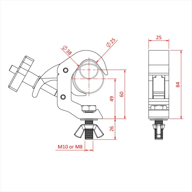Dougthy T58150 Baby Quick Trigger Clamp Supplied With M10 Nut & Bolt Set Silver 