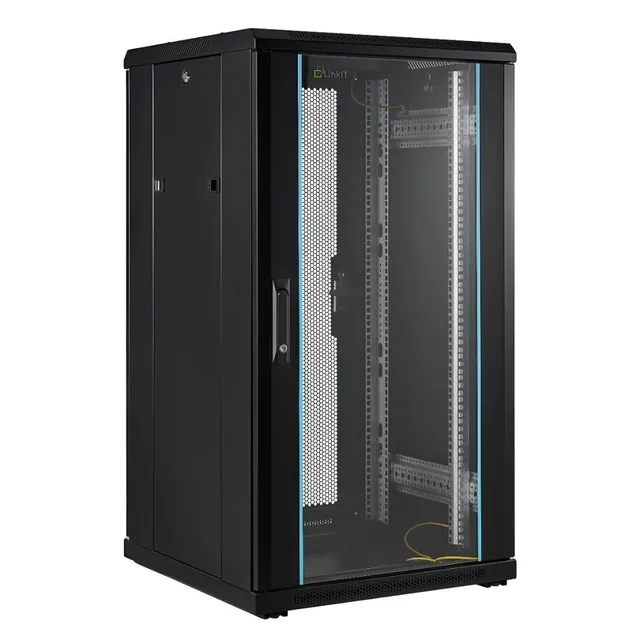 LinkIT Nettverksskap 22U Svart B600xD600xH1166, Glass - Perforert 