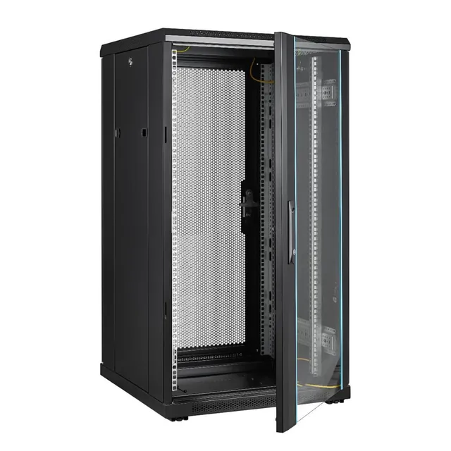 LinkIT Nettverksskap 22U Svart B600xD600xH1166, Glass - Perforert 